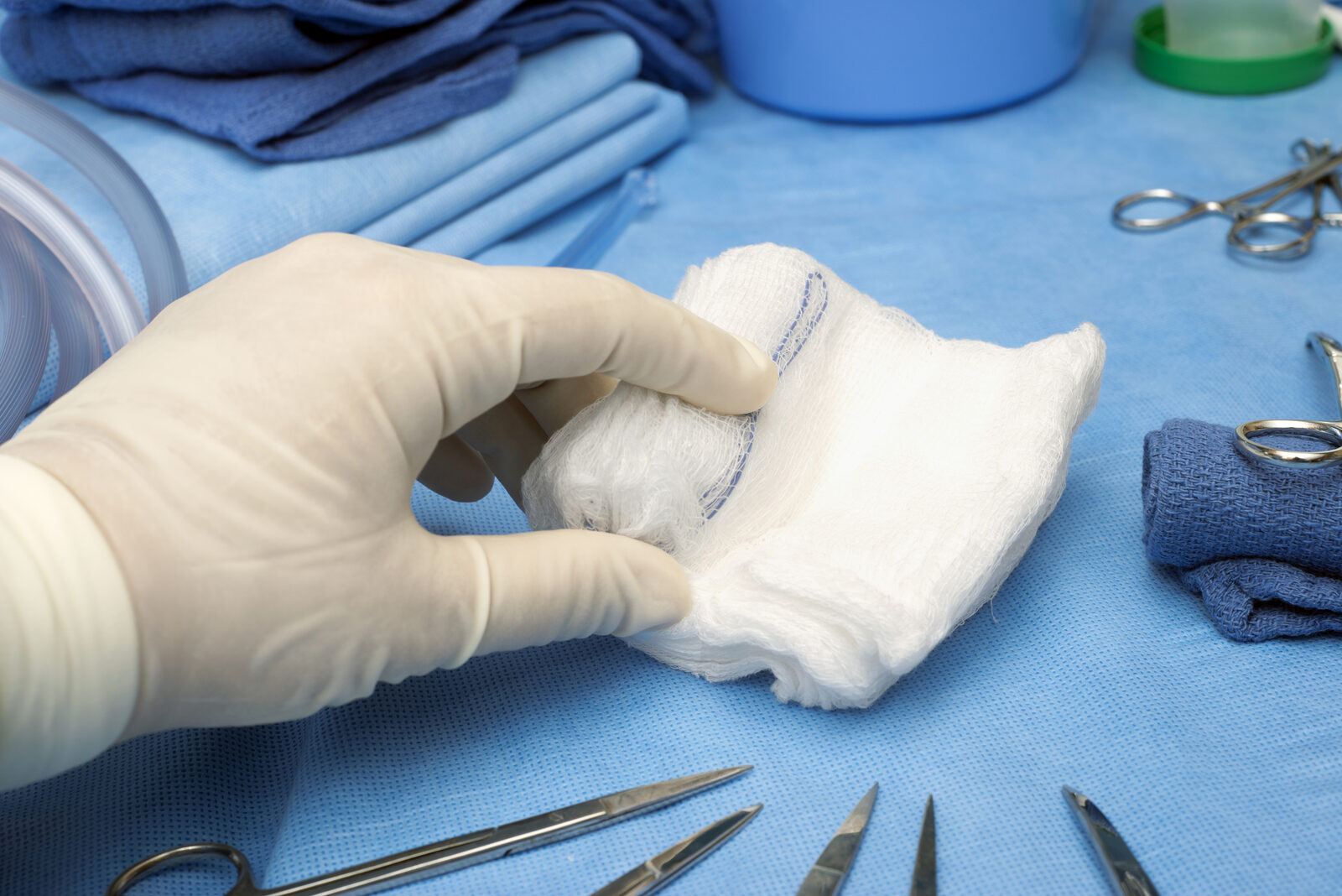 Sterile surgical instruments arranged in an operating room